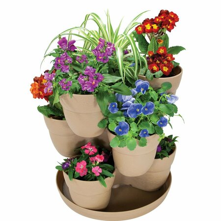 Bloomers Stackable Flower Tower Planter, Holds up to 9 Plants, Great Both Indoors and Outdoors, Sand 2380-1
